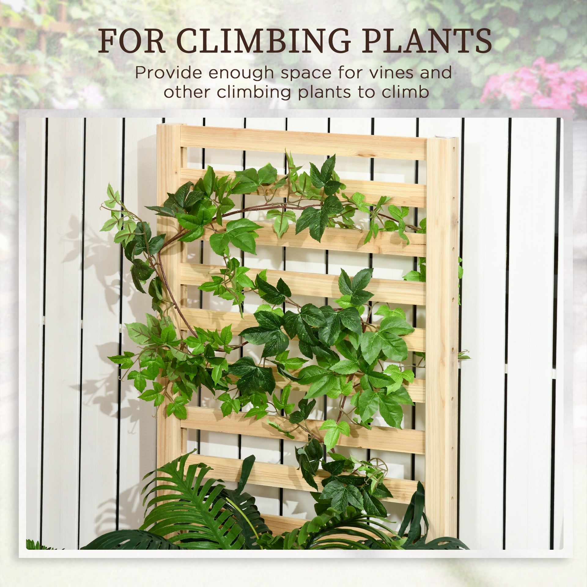 Outsunny Wood Planter Box with Trellis for Climbing Plants, Raised Garden Bed for Outdoor Flowers Herbs, 91"x24"x43", Natural