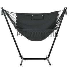 Outsunny U Shape Stand Hammock Chair, Headrest Include Hammock Swing, Dark Gray