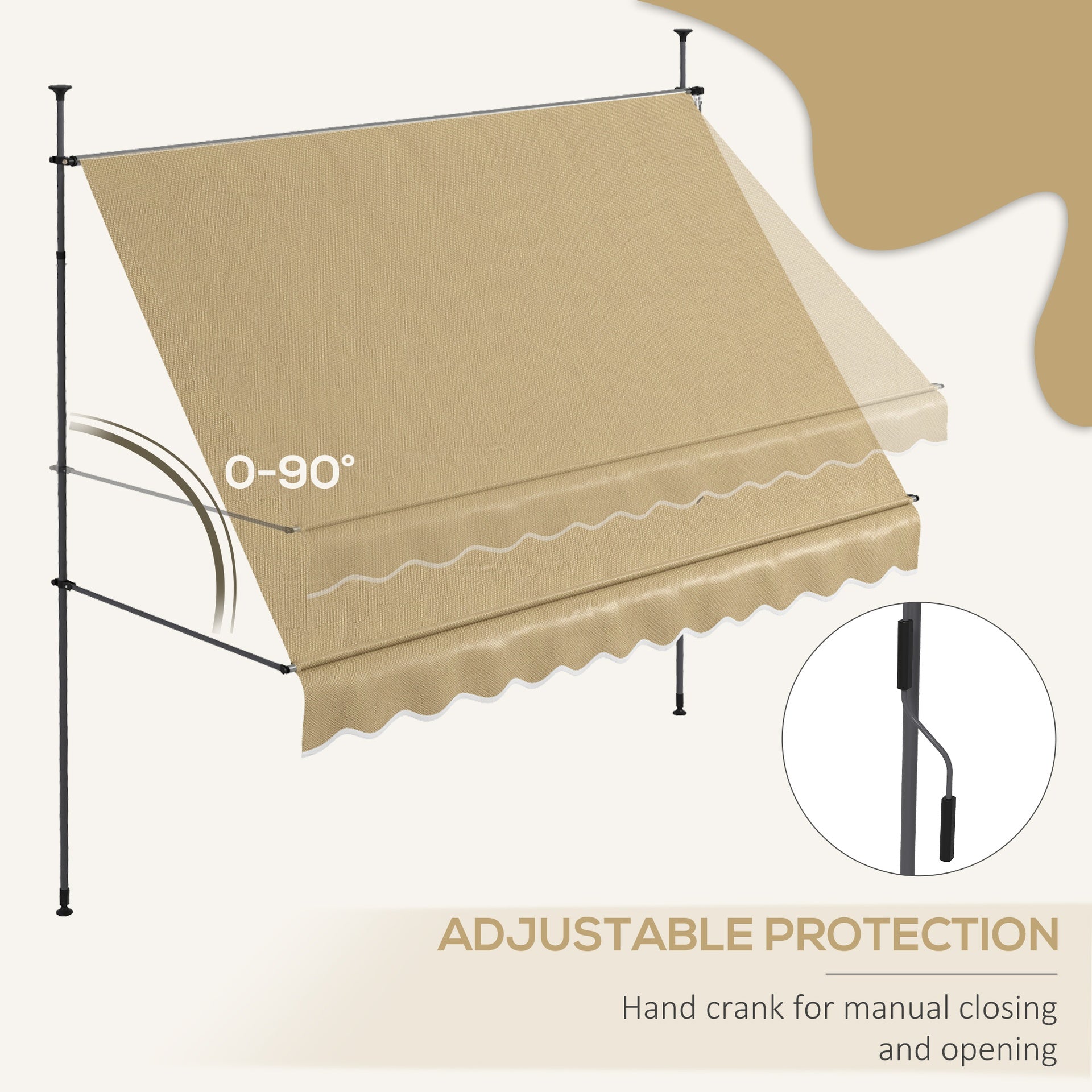 Outsunny 10' x 4' Manual Retractable Awning, Non-Screw Patio Awning, UV Resistant, for Window or Door, Beige