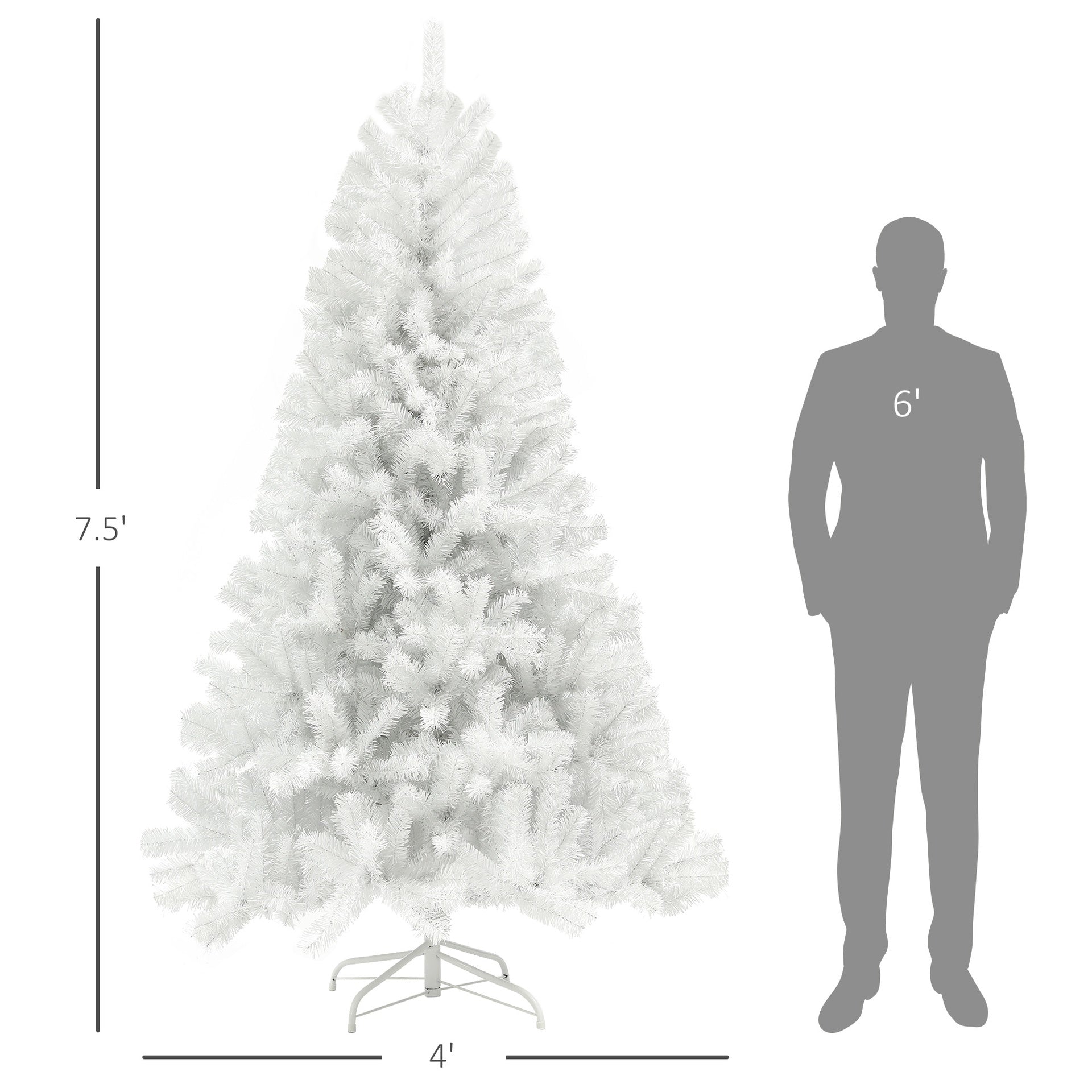 HOMCOM 7.5ft Unlit Artificial White Christmas Tree, Holiday Decor with 1346 Branch Tips, Auto Open and Steel Base