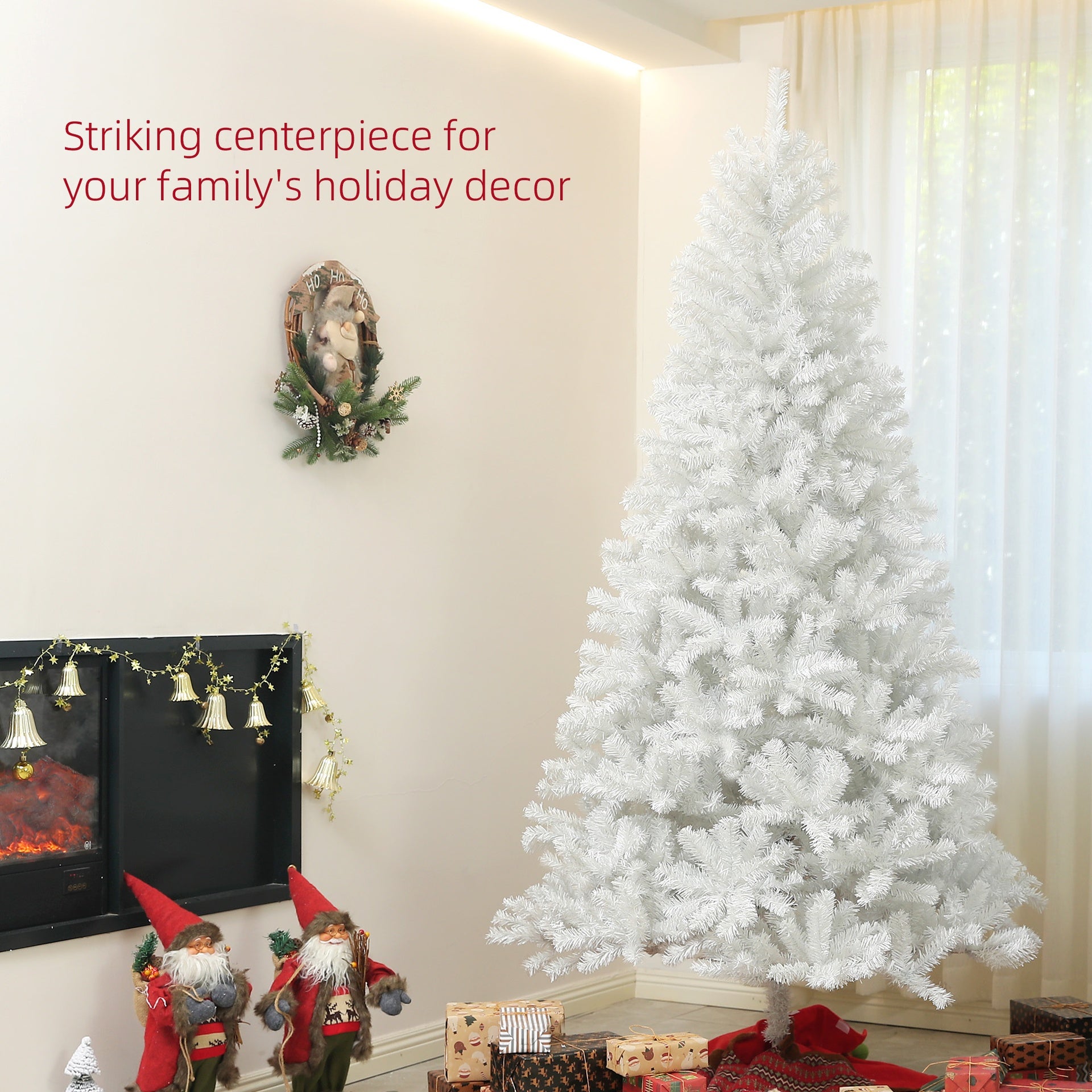 HOMCOM 7.5ft Unlit Artificial White Christmas Tree, Holiday Decor with 1346 Branch Tips, Auto Open and Steel Base