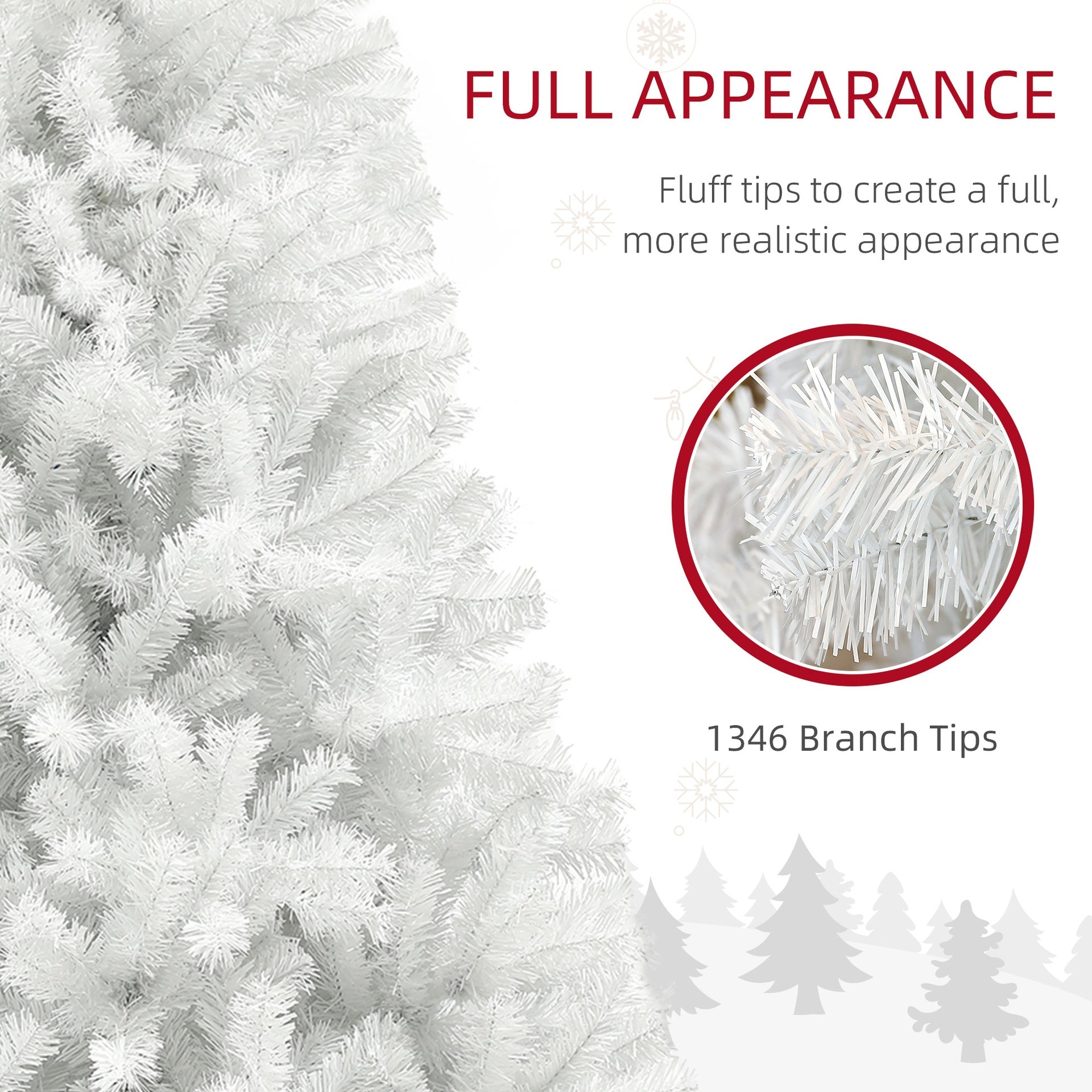 HOMCOM 7.5ft Unlit Artificial White Christmas Tree, Holiday Decor with 1346 Branch Tips, Auto Open and Steel Base