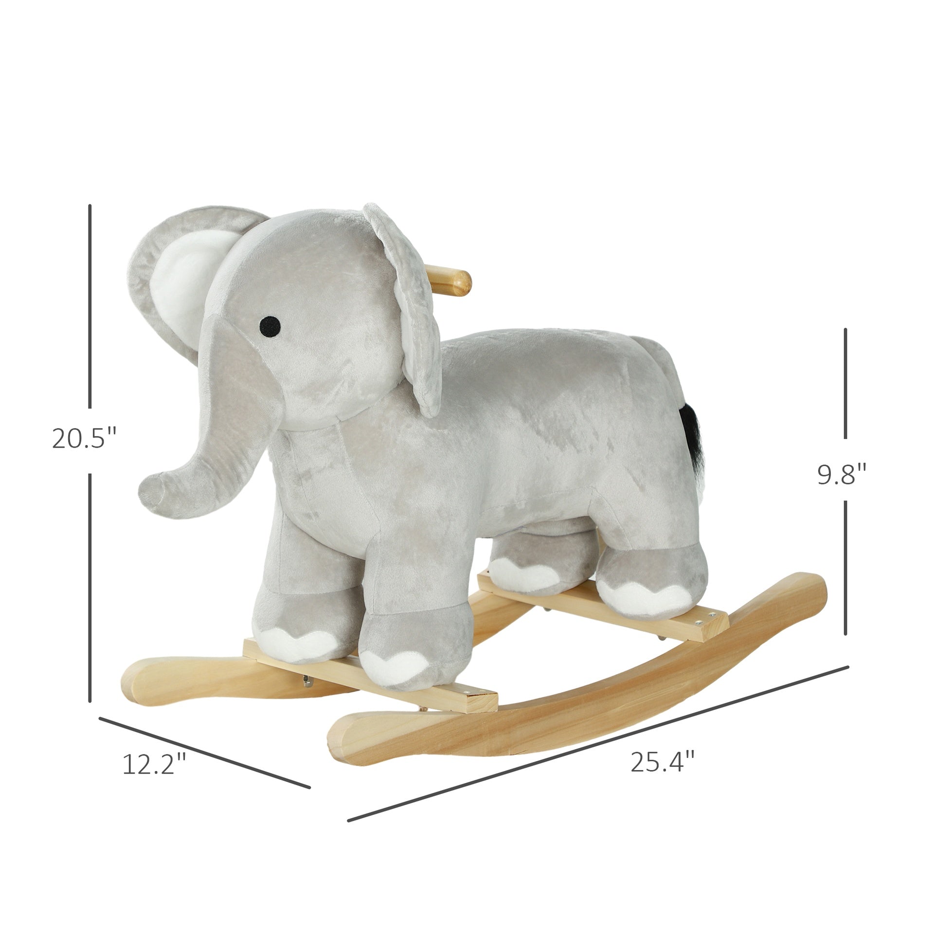 Qaba Kids Rocking Animal, Elephant Rocker with Realistic Sounds, Plush Ride on Toy for Years 2-4, Gray