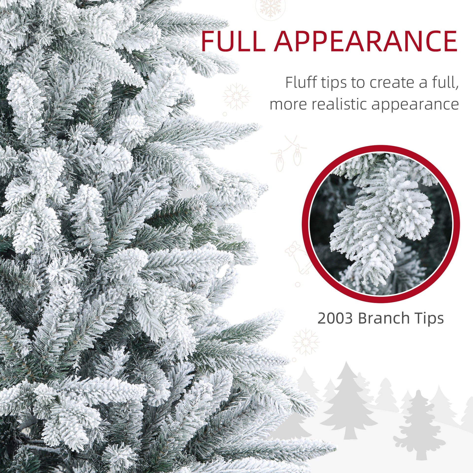 HOMCOM 8ft Artificial Flocked Christmas Tree with Snow Tips, Easy Assembly, Hinged Xmas Tree for Home Office Holiday