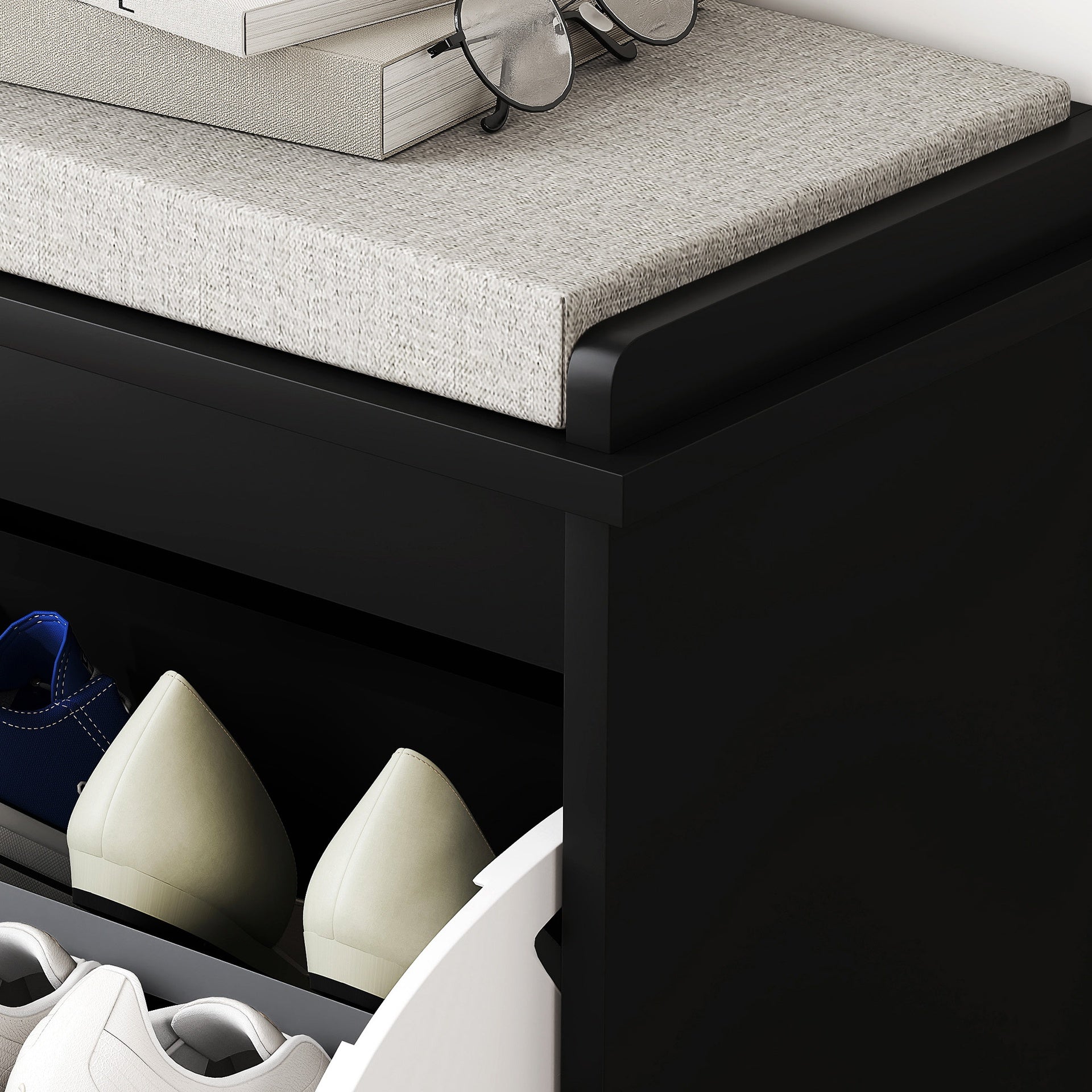 HOMCOM Shoe Storage Bench with Padded Seat Cushion and Flip-Drawer, Entryway Bench, Shoe Cabinet, 24.4x10.2x18.7 Inches, Black