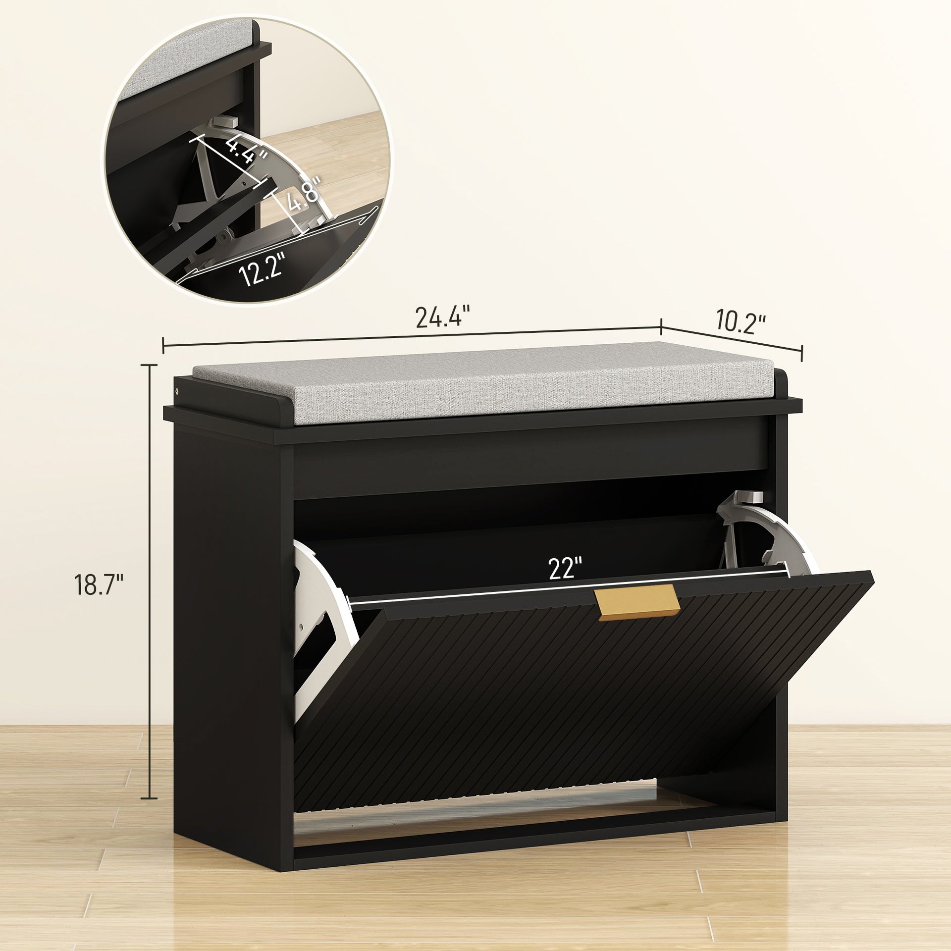 HOMCOM Shoe Storage Bench with Padded Seat Cushion and Flip-Drawer, Entryway Bench, Shoe Cabinet, 24.4x10.2x18.7 Inches, Black