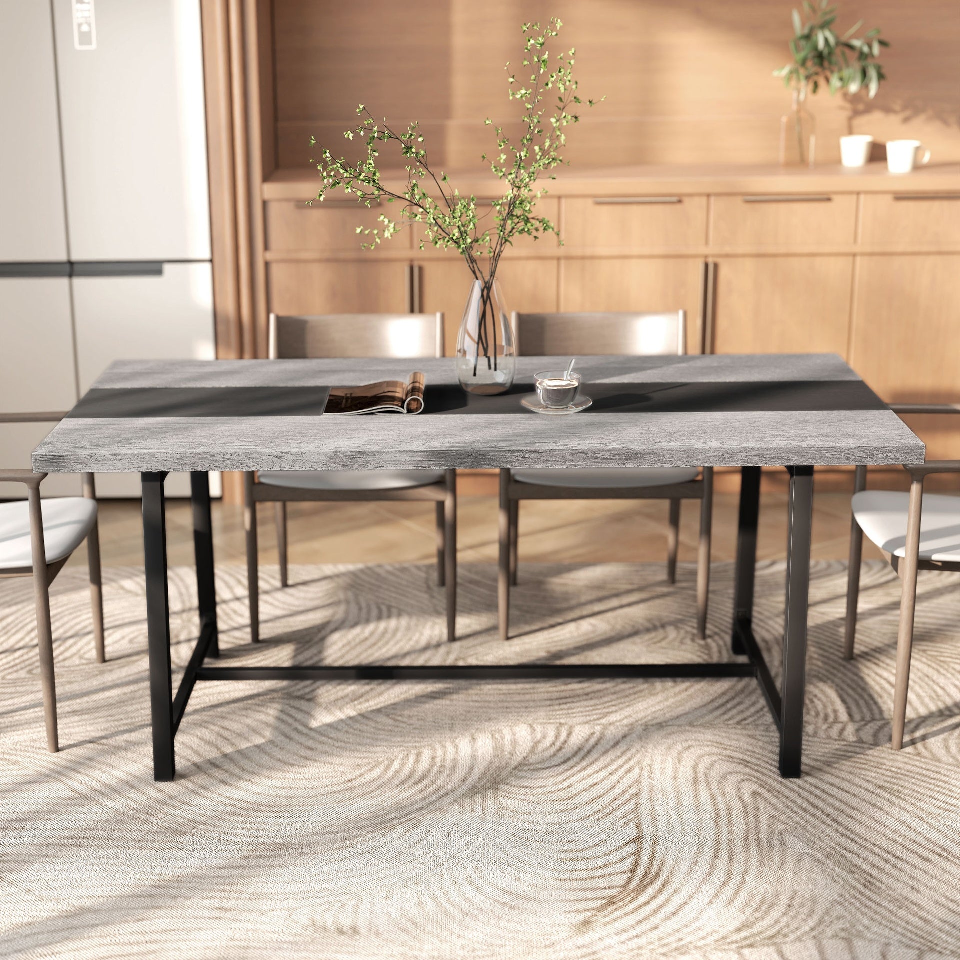 HOMCOM Industrial Kitchen Table for 8 People, 70.9" Long Dining Table with Large Tabletop and Steel Legs for Dining Room, Gray