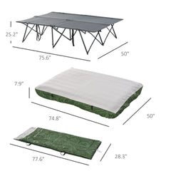 Outsunny 2-Person Folding Camping Cot Portable Outdoor Bed Set with Sleeping Bag, Inflatable Air Mattress, Comfort Pillows and Carry Bag, Soft and Comfortable for Outdoor Travel Camp Beach Vacation