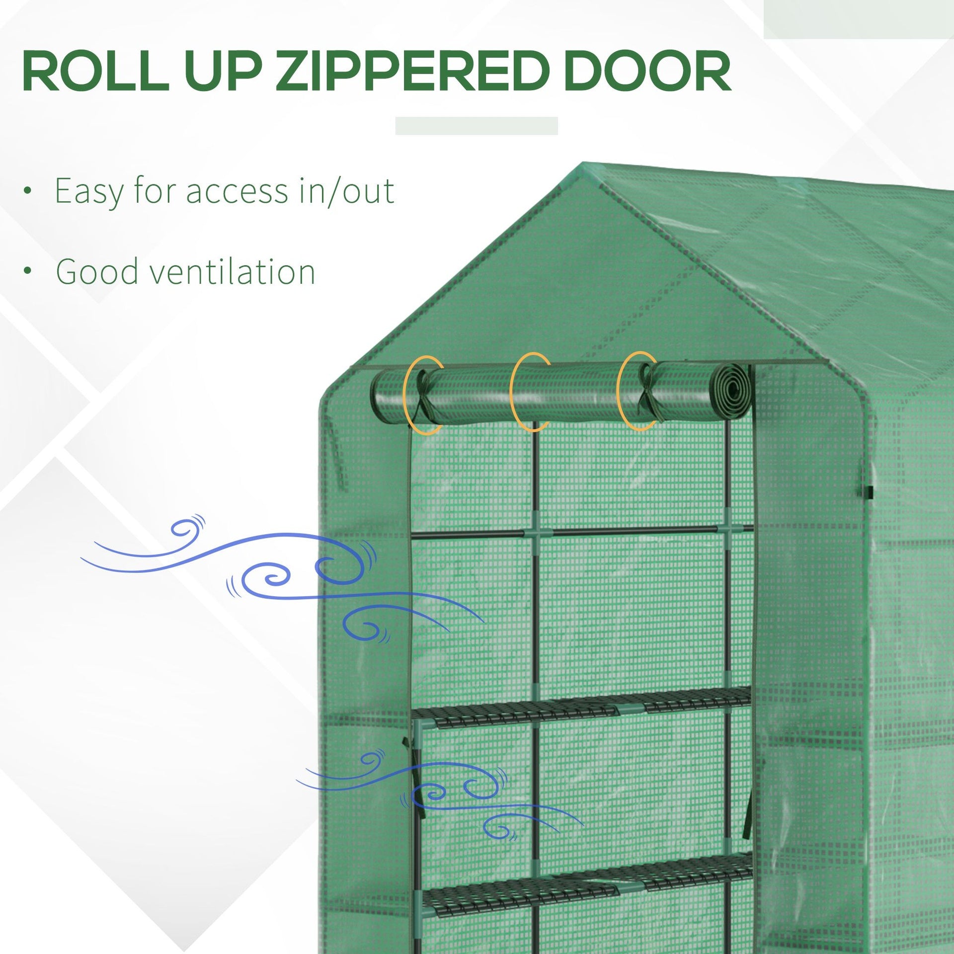 Outsunny 7' x 5' x 6' Walk-in Greenhouse for Outdoors with Mesh Door, 18 Shelf Hot House with Trellis, Plant Labels, UV Protective, Steel Frame for Growing Flowers, Herbs, Vegetables, Saplings, Green