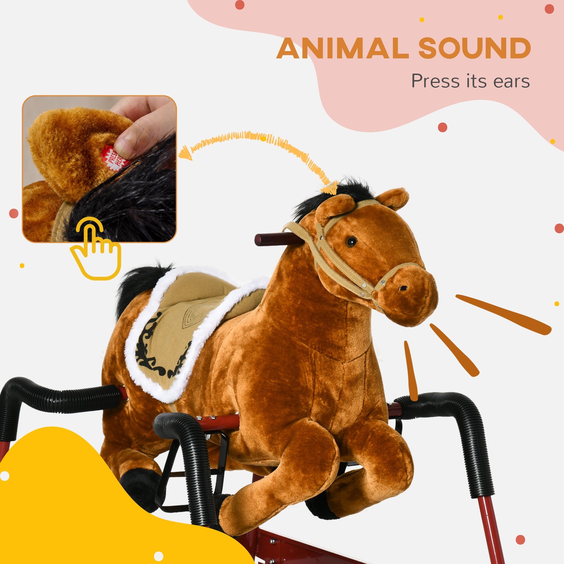 Qaba Kids Spring Rocking Horse, Ride on Horse for Girls and Boys with Animal Sounds, Plush Animal Ride-on Toy with Soft Feel, Interactive Toy for Kids, Light Brown