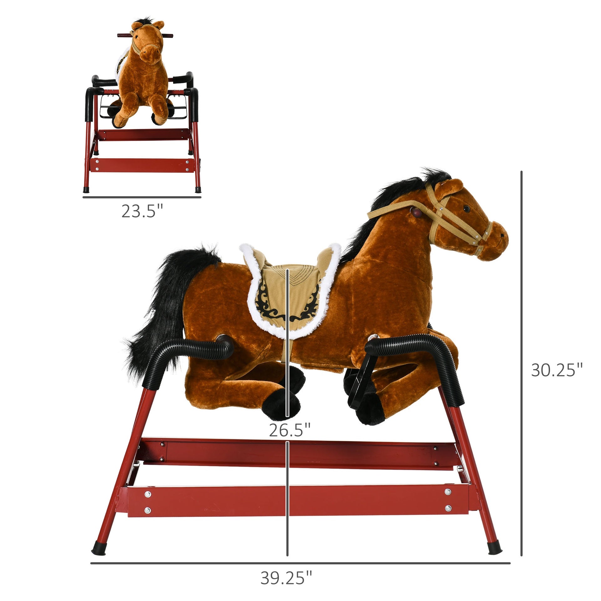 Qaba Kids Spring Rocking Horse, Ride on Horse for Girls and Boys with Animal Sounds, Plush Animal Ride-on Toy with Soft Feel, Interactive Toy for Kids, Light Brown