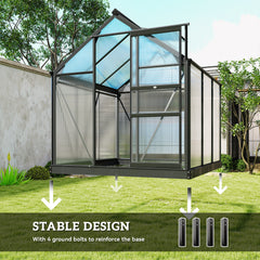 Outsunny Polycarbonate Greenhouse, Heavy Duty Outdoor Aluminum Walk-in Green House Kit Vent Door, 6.2'x6.2'x6.6' Gray