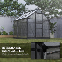 Outsunny Polycarbonate Greenhouse, Heavy Duty Outdoor Aluminum Walk-in Green House Kit Vent Door, 6.2'x6.2'x6.6' Gray