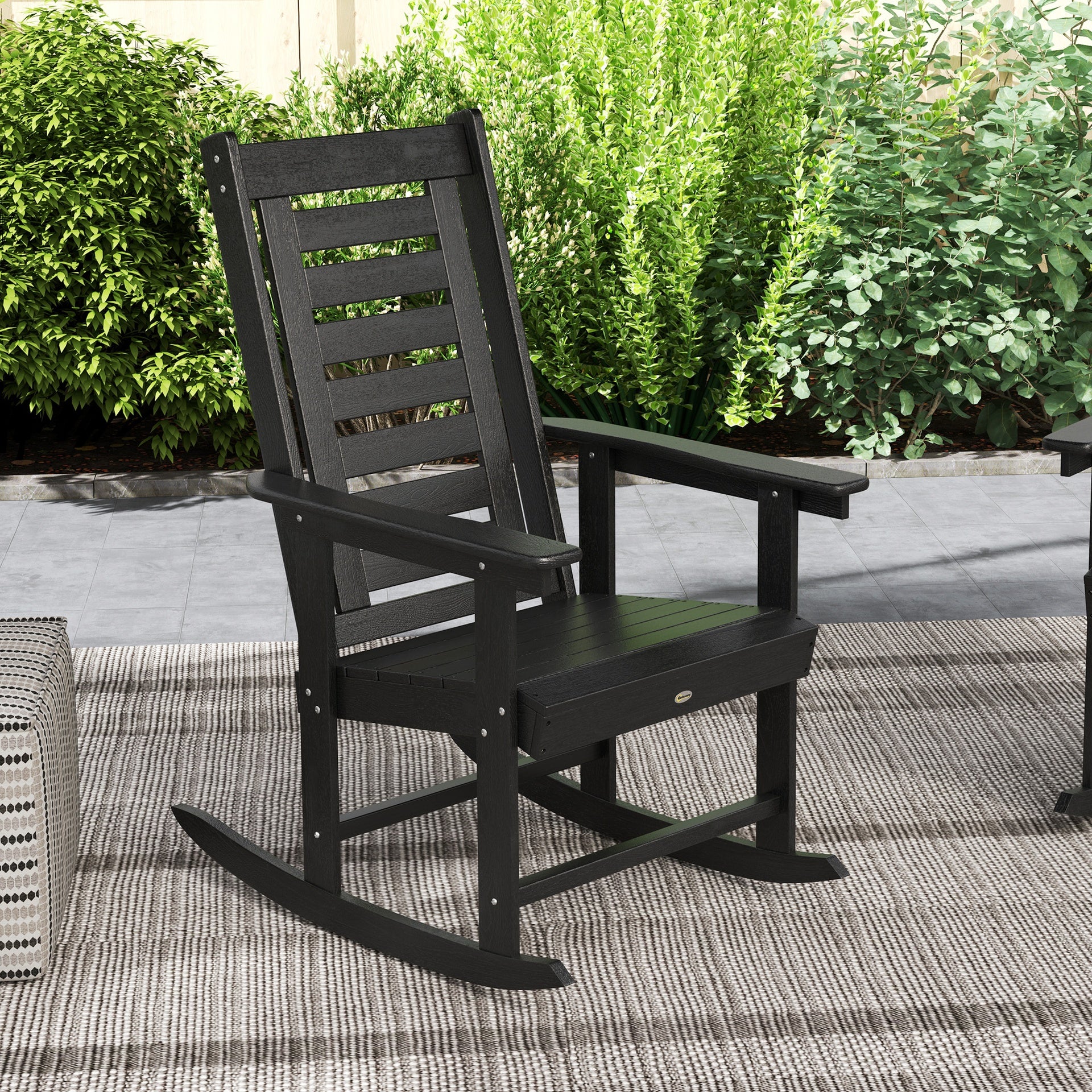 Outsunny 2 Pieces Outdoor Rocking Chairs, HDPE Patio Rockers with 28" High Back, Wide Armrests for Porch Backyard, Black