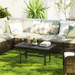 Outsunny Outdoor Coffee Table with Slatted Tabletop, All-Weather Rectangle Metal Patio Coffee Table for Garden, Black