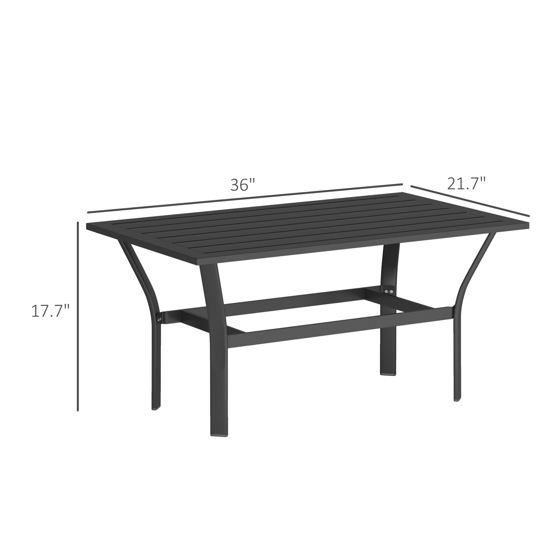 Outsunny Outdoor Coffee Table with Slatted Tabletop, All-Weather Rectangle Metal Patio Coffee Table for Garden, Black
