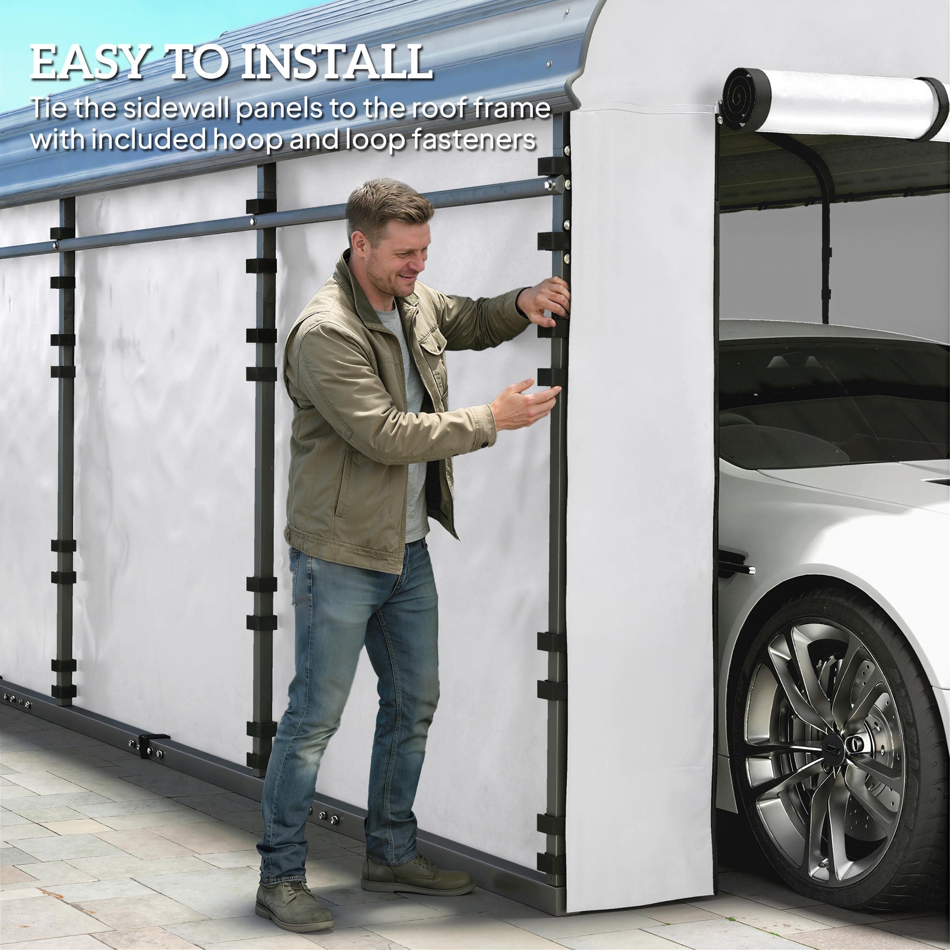 Outsunny Carport Replacement Sidewall Panel for 10' x 15' Carports, UPF50+ Waterproof Replacement Side Wall Cover, White