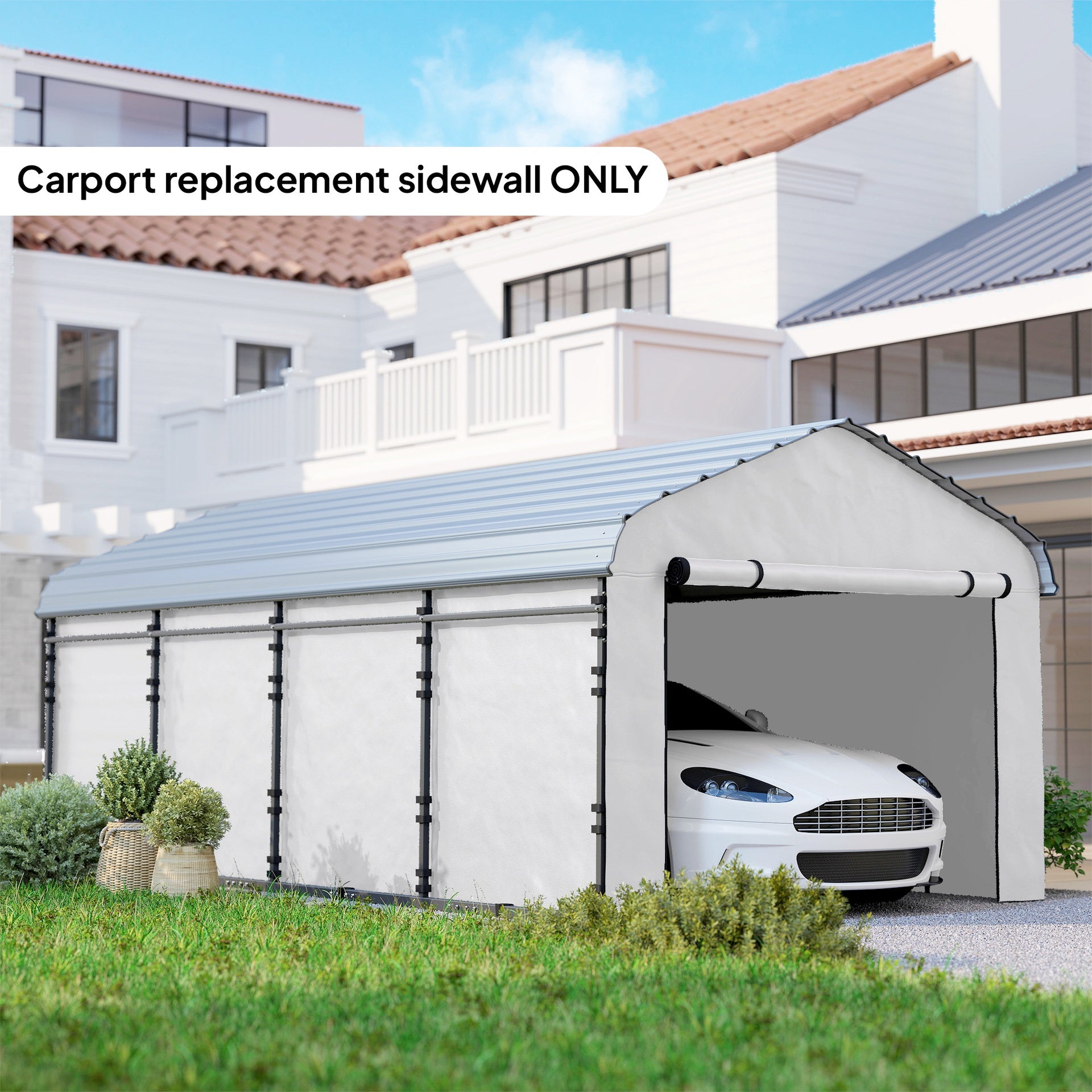 Outsunny Carport Replacement Sidewall Panel for 10' x 15' Carports, UPF50+ Waterproof Replacement Side Wall Cover, White