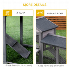 PawHut 58" Large Rabbit Hutch Outdoor Indoor, Wooden Bunny Hutch, Guinea Pig Cage with Run, Removable Tray, Asphalt Roof, Lockable Doors and Ramp, for 1-2 Small Rabbits, Chickens, Ducks, Dark Gray