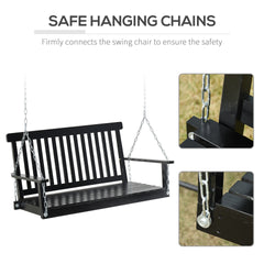 Outsunny 2-Seater Hanging Porch Swing Outdoor Patio Swing Chair Seat with Slatted Build and Chains, 440lbs Weight Capacity, Black
