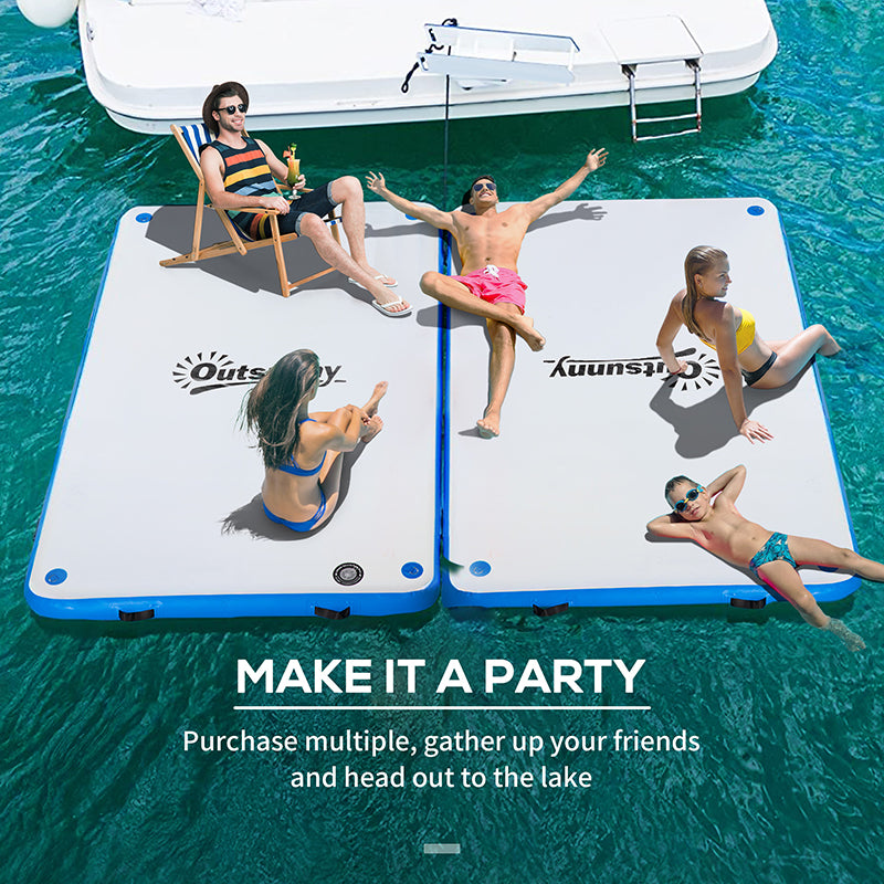 Outsunny 10 x 7ft Water Inflatable Floating Dock, Inflatable Platform Island, Large Floating Mat Raft with Air Pump & Backpack, for Pool, Beach, Ocean, White