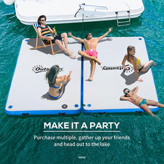 Outsunny 10 x 7ft Water Inflatable Floating Dock, Inflatable Platform Island, Large Floating Mat Raft with Air Pump & Backpack, for Pool, Beach, Ocean, White