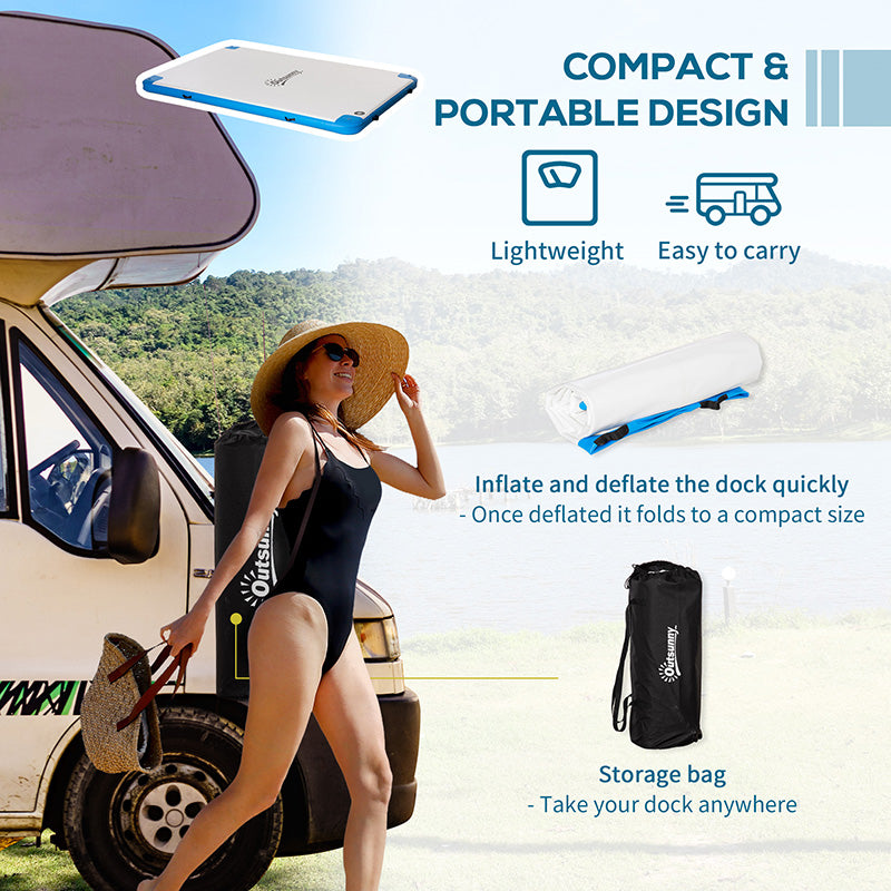 Outsunny 10 x 7ft Water Inflatable Floating Dock, Inflatable Platform Island, Large Floating Mat Raft with Air Pump & Backpack, for Pool, Beach, Ocean, White