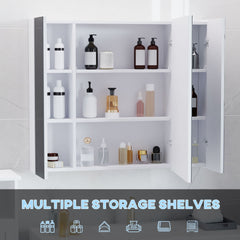 kleankin LED Medicine Cabinet, Wall-Mounted Bathroom Vanity Mirror Organizer with Dimmer Touch Switch, USB Charged, White