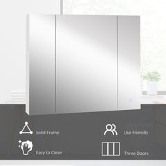 kleankin LED Medicine Cabinet, Wall-Mounted Bathroom Vanity Mirror Organizer with Dimmer Touch Switch, USB Charged, White