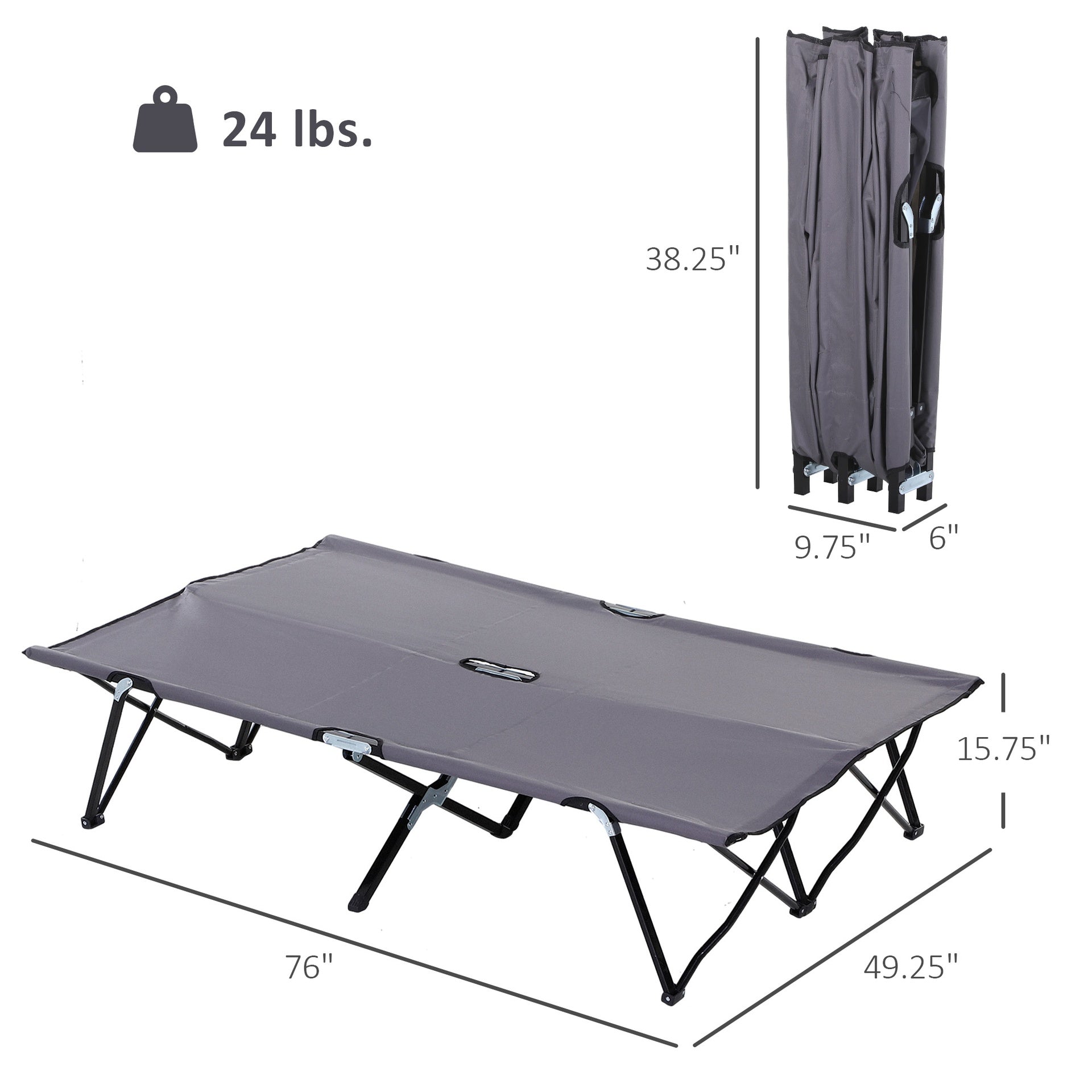 Outsunny 2 Person Folding Camping Cot for Adults, 50" Extra Wide Outdoor Portable Sleeping Cot with Carry Bag, Elevated Camping Bed, Beach Hiking, Grey