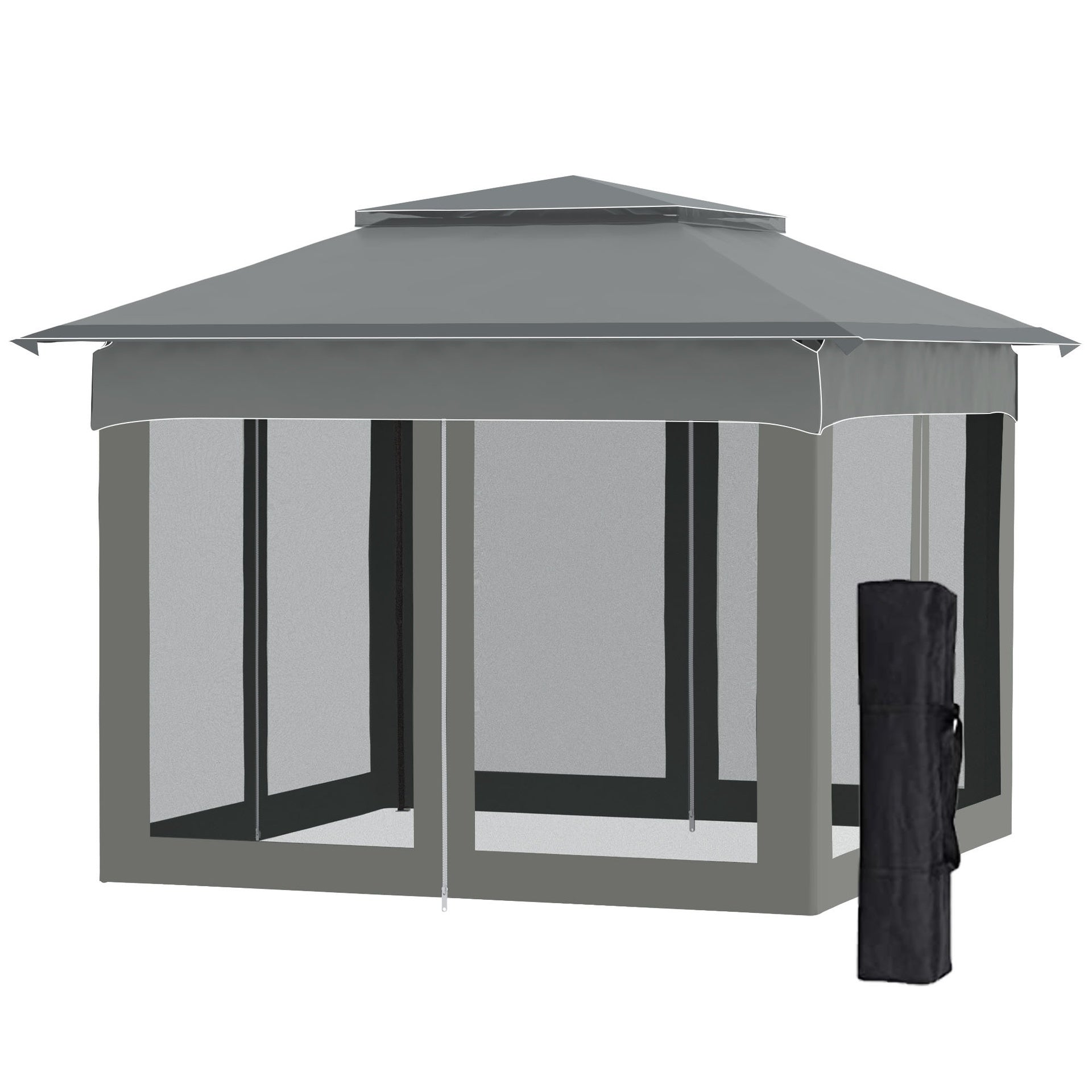 Outsunny 11x11 Outdoor Canopy, Portable Gazebo with Zipper Netting & Carry Bag Perfect for Backyard, Patio, Garden, Camping, Dark Gray