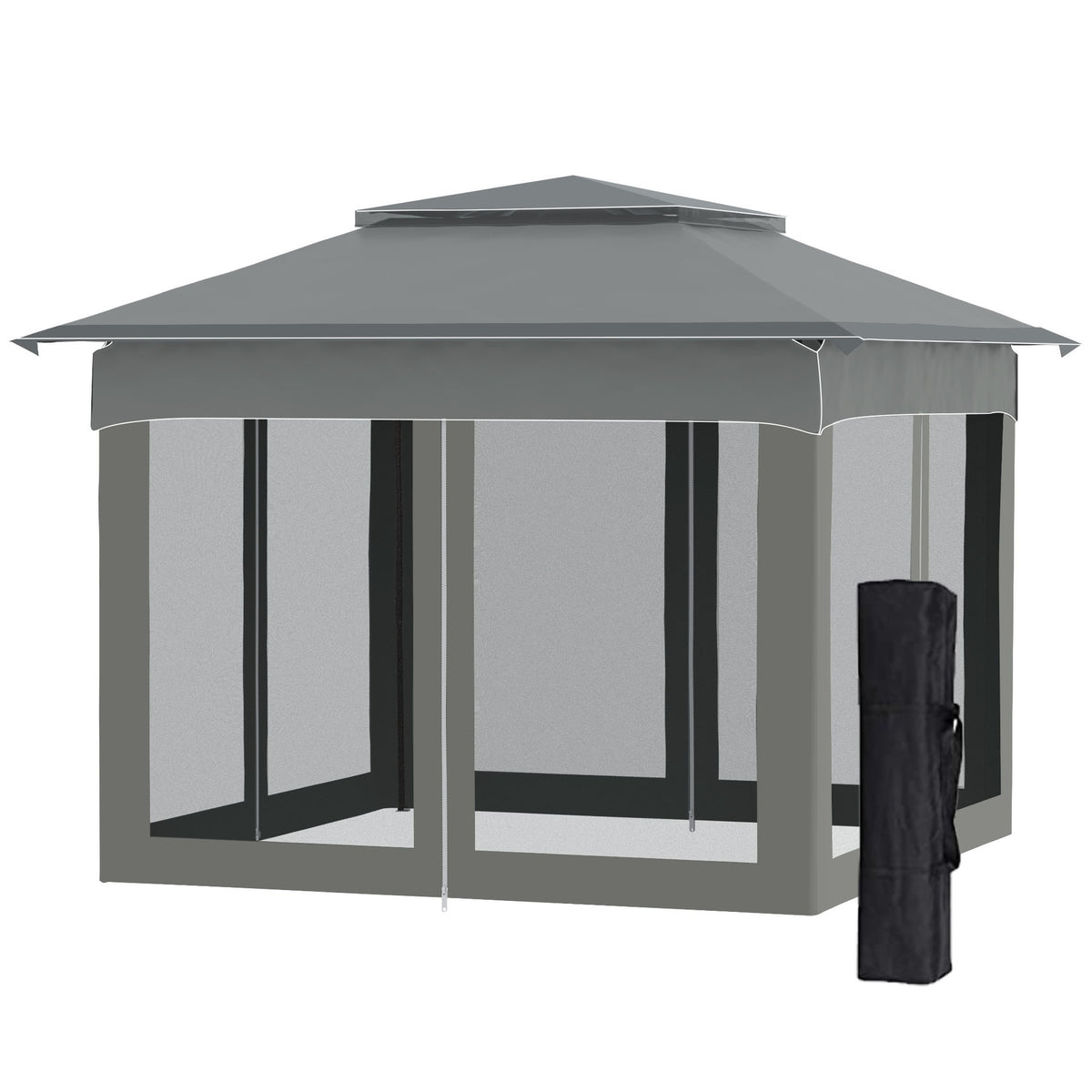 Outsunny 11x11 Outdoor Canopy, Portable Gazebo with Zipper Netting & Carry Bag Perfect for Backyard, Patio, Garden, Camping, Dark Gray