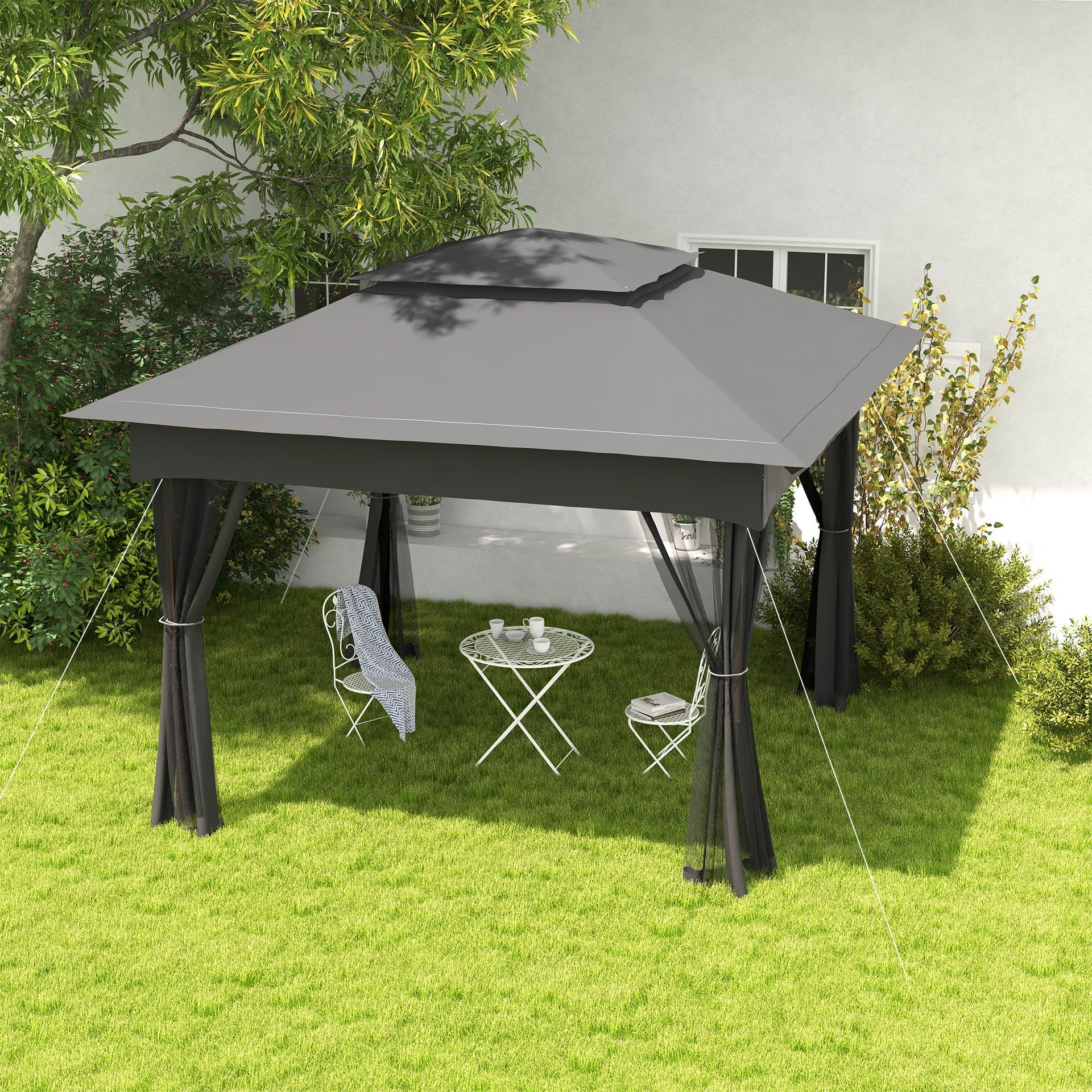 Outsunny 11x11 Outdoor Canopy, Portable Gazebo with Zipper Netting & Carry Bag Perfect for Backyard, Patio, Garden, Camping, Dark Gray