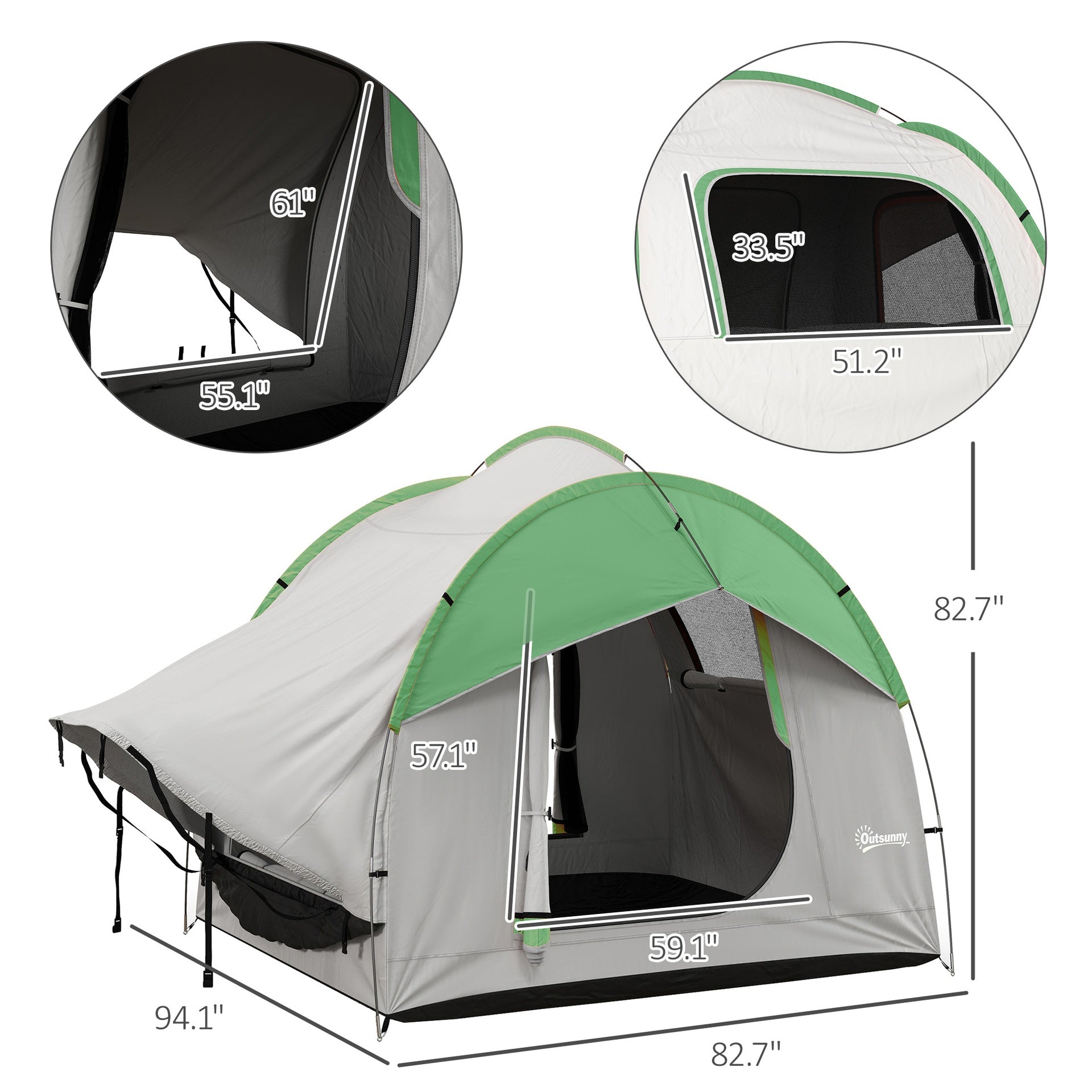 Outsunny 2000mm Waterproof SUV Tent, Car Tent with 3 Doors and Mesh Window, for 5-6 Person Camping Travel, Gray and Green