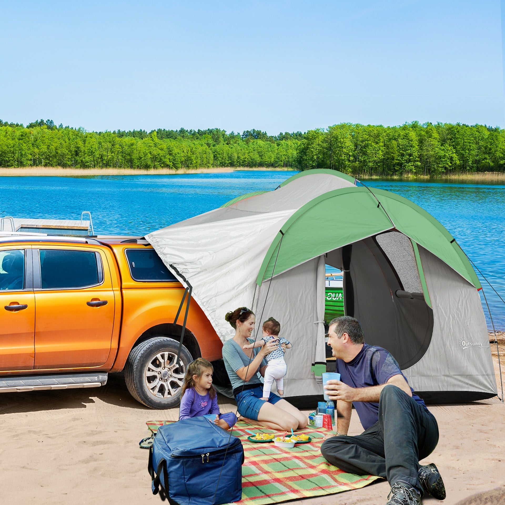 Outsunny 2000mm Waterproof SUV Tent, Car Tent with 3 Doors and Mesh Window, for 5-6 Person Camping Travel, Gray and Green