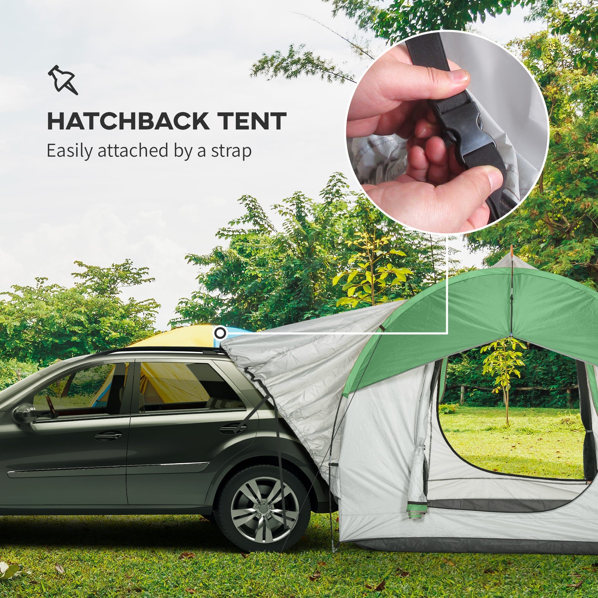 Outsunny 2000mm Waterproof SUV Tent, Car Tent with 3 Doors and Mesh Window, for 5-6 Person Camping Travel, Gray and Green