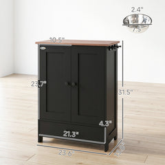 PawHut Pet Feeding Station, Dog Food Storage Cabinet w/ Raised Dog Bowls, Adjustable Panel, Hooks for Medium Dogs, Black
