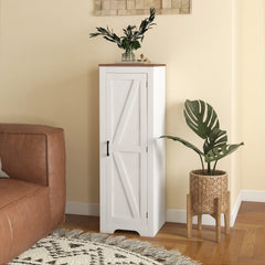 HOMCOM Farmhouse Accent Cabinet with Adjustable Shelf Barn Door Storage Cabinet for Living Room Floor Pantry Cabinet, White