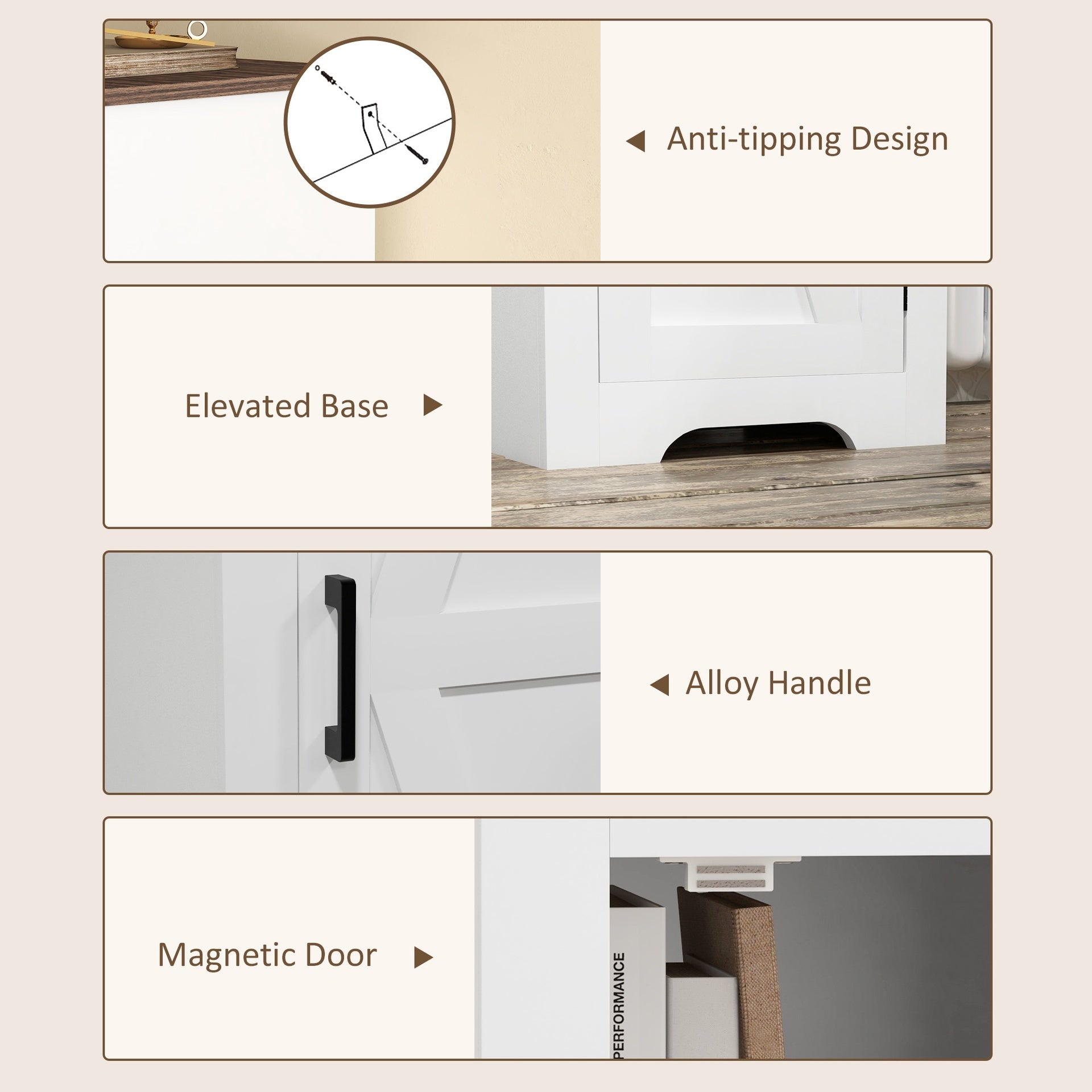 HOMCOM Farmhouse Accent Cabinet with Adjustable Shelf Barn Door Storage Cabinet for Living Room Floor Pantry Cabinet, White