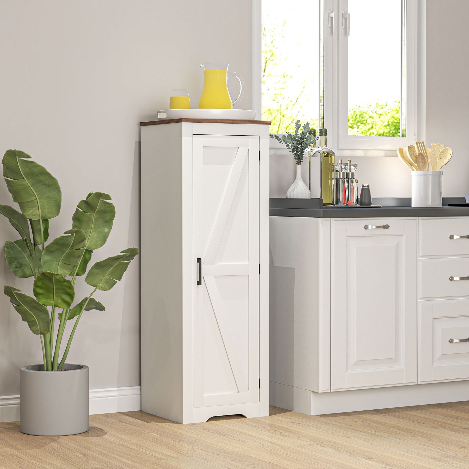 HOMCOM Farmhouse Accent Cabinet with Adjustable Shelf Barn Door Storage Cabinet for Living Room Floor Pantry Cabinet, White