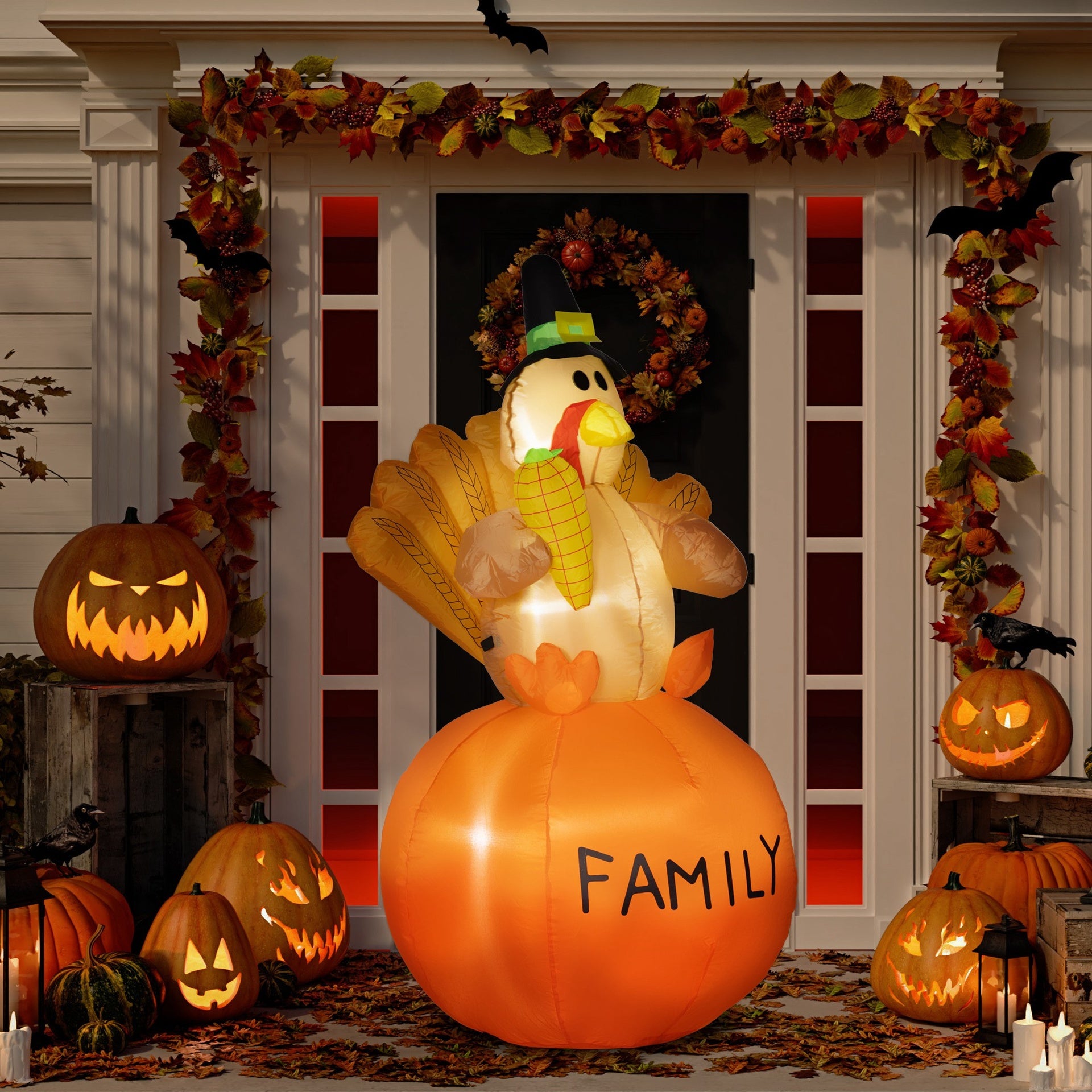 HOMCOM 4.9ft Inflatable Thanksgiving Turkey, Blow Up LED Display for Garden Indoor Outdoor
