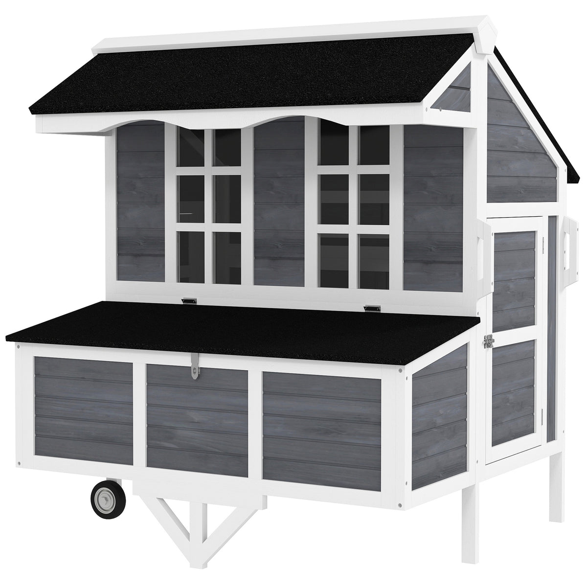 PawHut 43" Chicken Coop with Wheels, Chicken Tractor with Nesting Box, Windows, Pull-out Tray, Perches, for 2-4 Hens, Gray