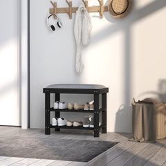 HOMCOM Bamboo Shoe Storage Bench, 3-Tier Entryway Bench with Cushion, Shoe Organizer for Entryway, Hallway, Black