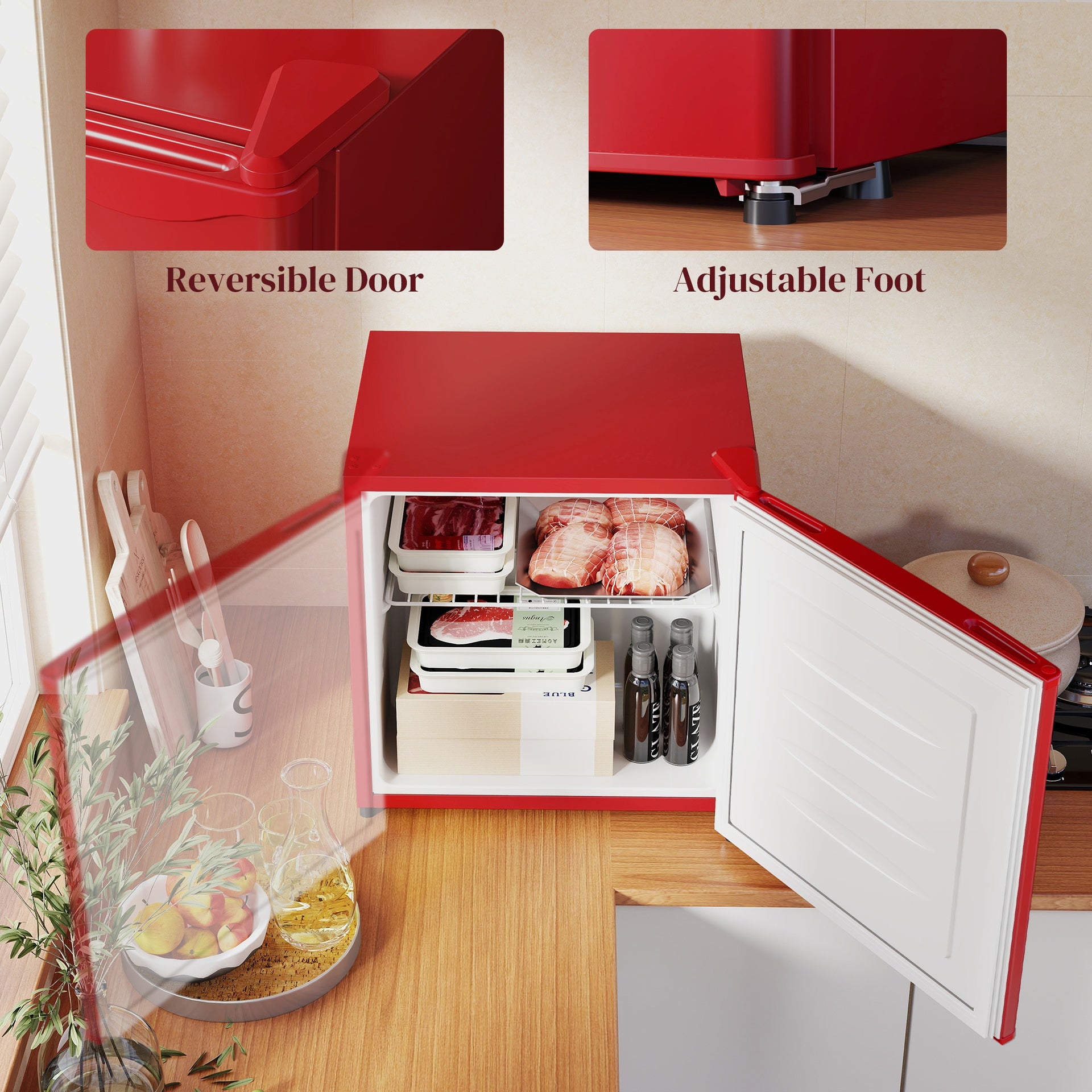 HOMCOM 1.1 Cu.Ft Countertop Mini Freezer, Compact Upright Freezer with Removable Shelves, Red