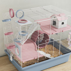 PawHut Hamster Cage, 3-Tier Small Animal Cage with Exercise Wheel, Food Bowl, Water Bottle, House, Tunnels, Ramps