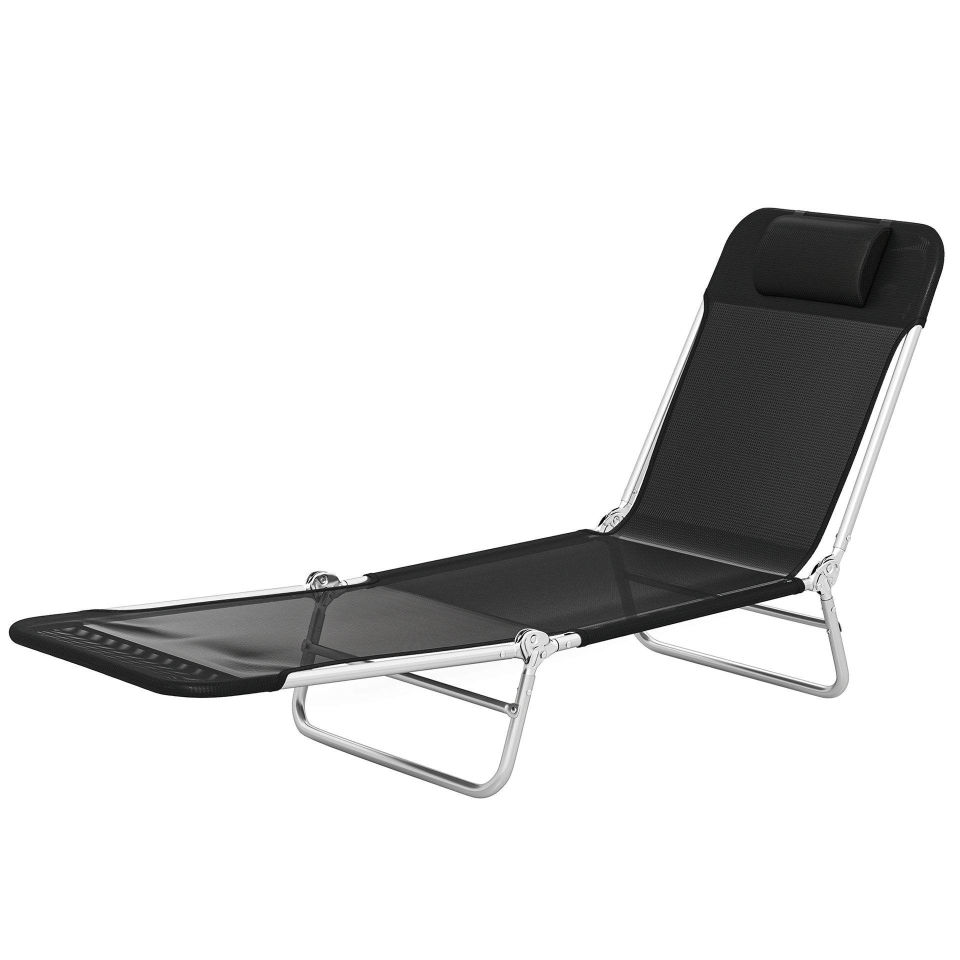Outsunny Folding Chaise Lounge Chair, Portable Tanning Chair with Adjustable Backrest, Pillow for Beach Poolside Patio, Black
