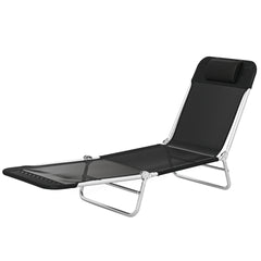 Outsunny Folding Chaise Lounge Chair, Portable Tanning Chair with Adjustable Backrest, Pillow for Beach Poolside Patio, Black