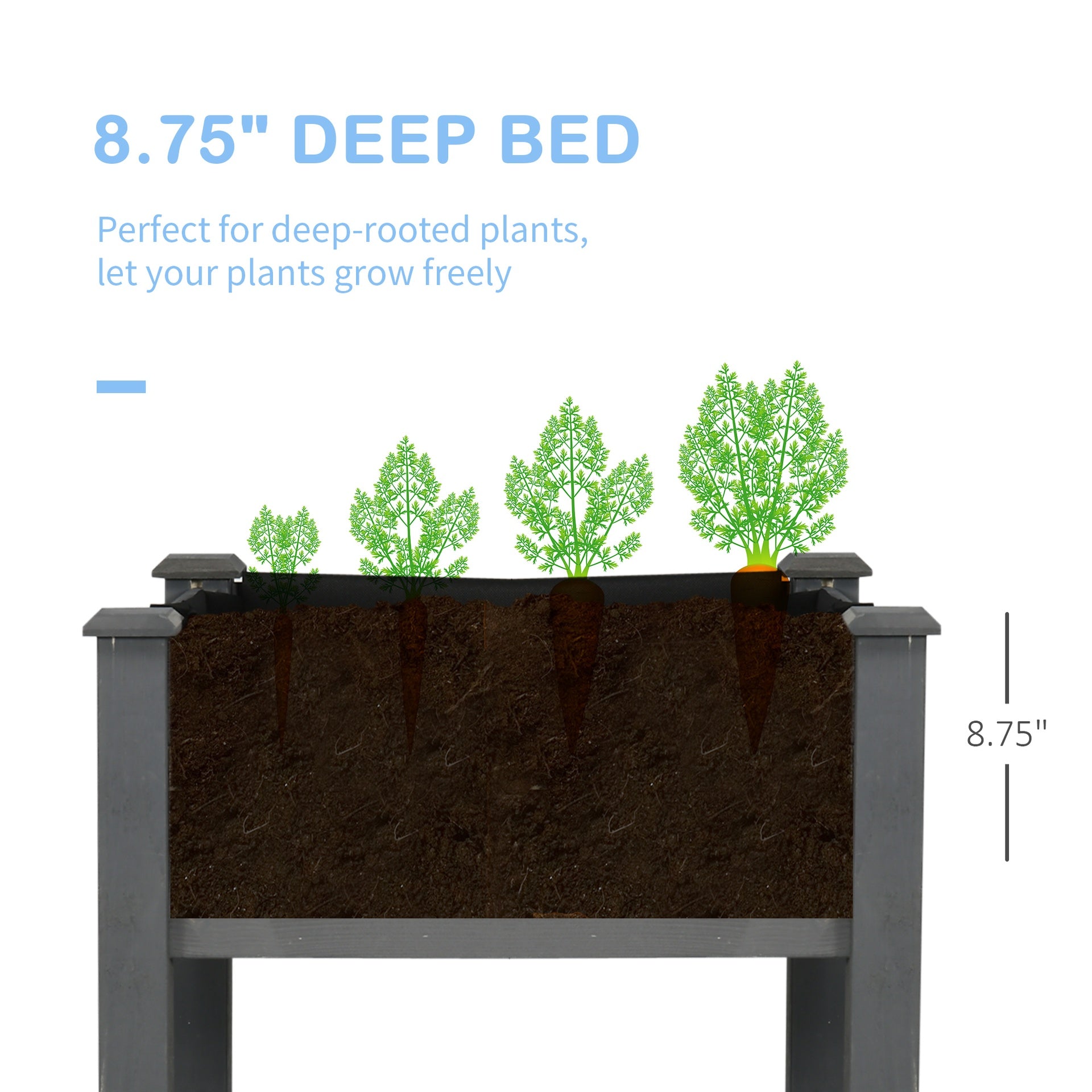 Outsunny 48" Raised Garden Bed, Elevated Wooden Planter Box with Holes for Vegetables, Herb, Flowers for Backyard, Dark Gray