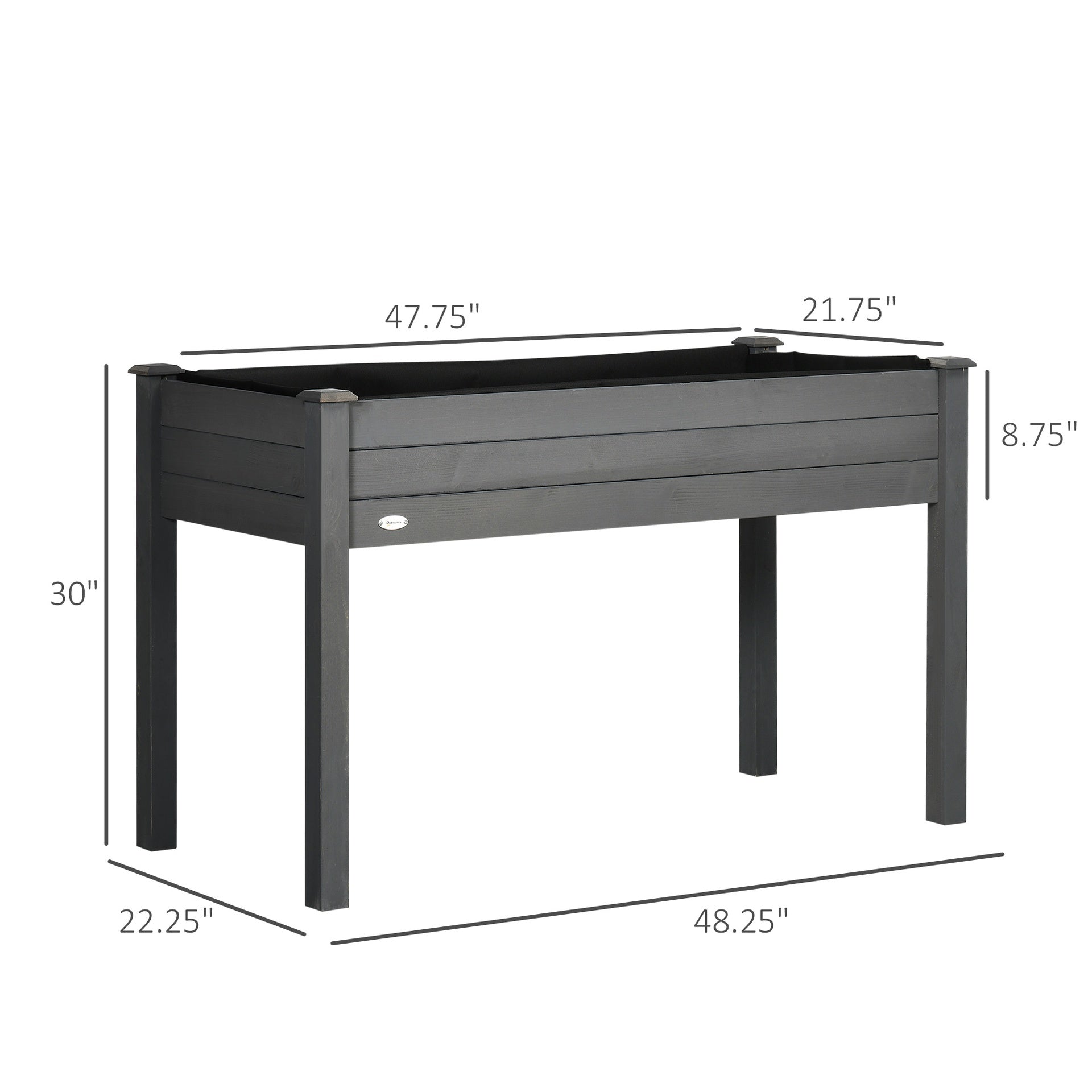 Outsunny 48" Raised Garden Bed, Elevated Wooden Planter Box with Holes for Vegetables, Herb, Flowers for Backyard, Dark Gray