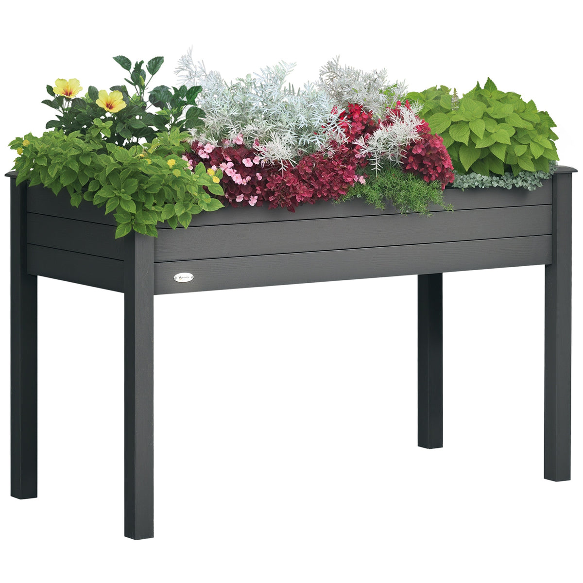 Outsunny 48" Raised Garden Bed, Elevated Wooden Planter Box with Holes for Vegetables, Herb, Flowers for Backyard, Dark Gray